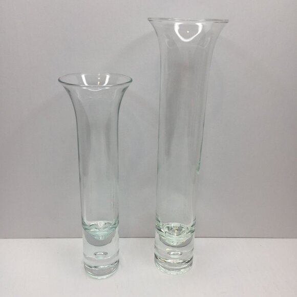 Vintage Set of 2 Clear Glass Bud Vases Flared Bubble Base 8" 10" Home Decor - Picture 1 of 16